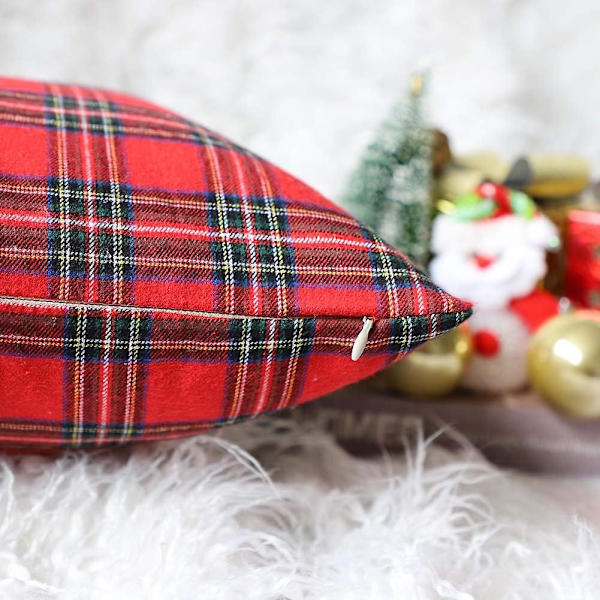 Sztxj Sett med 2 Jule Skotsk Tartan Rutete Putetrekk Polyester Putetrekk For Gårdsstil Hjemmeinnredning Rød og Grønn, 45,7 x 45,7 cm