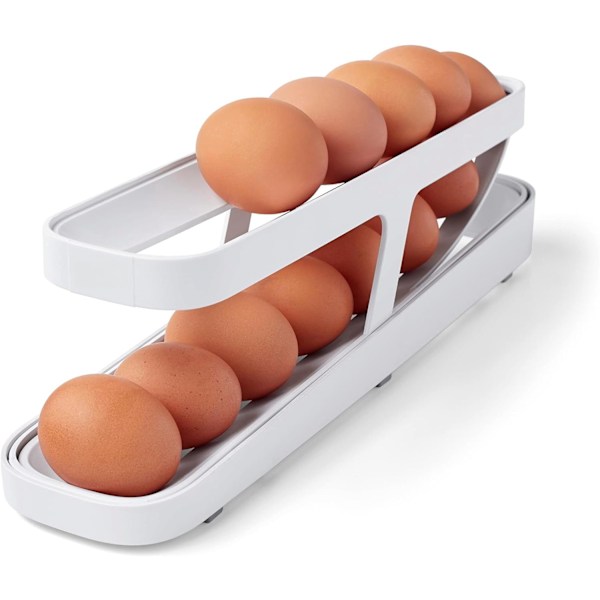 2-lags Eggehylle Eggeoppbevaringsbeholder Eggeoppbevaring Rullende Eggdispenser Automatisk Rullende Eggeoppbevaringsbeholder For Kjøkken Kjøleskap Organisering