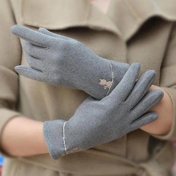 Winter Plus Velvet Thick Cat Brodery Full Finger Touch Screen Körhandskar för Sport Dam C