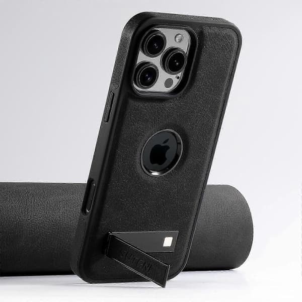 Magnetisk etui med stativ i læder+TPU med litchi-tekstur til iPhone 16 Pro Max
