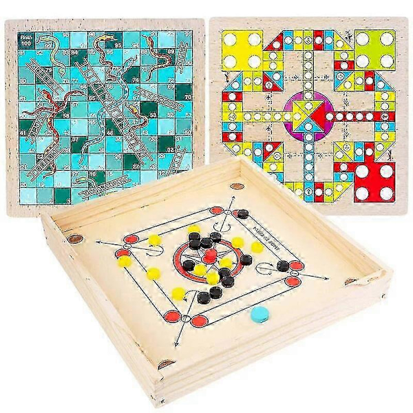 2024 4 I 1 Træ Carrom Board Legetøj Katapult Skak Spil Dam Børnefri To-personers Puslespil Forældre-barn Interaktive Legetøj Gave