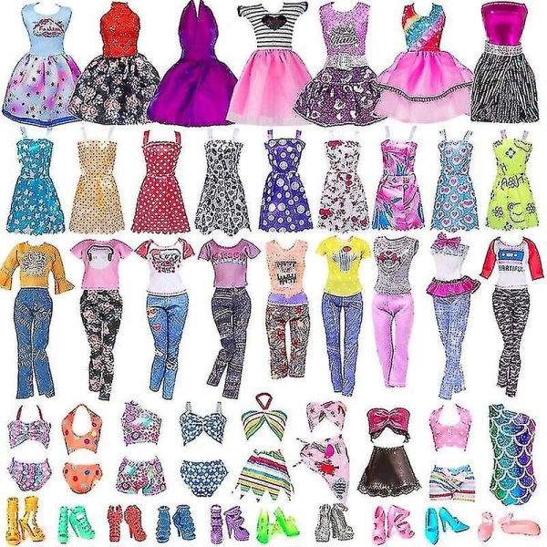 32-pack Barbie Doll Kläder Toppar Byxor Klänningar Skor Mode Fest Accessoarer Set Barn Flickor Leksak Presenter