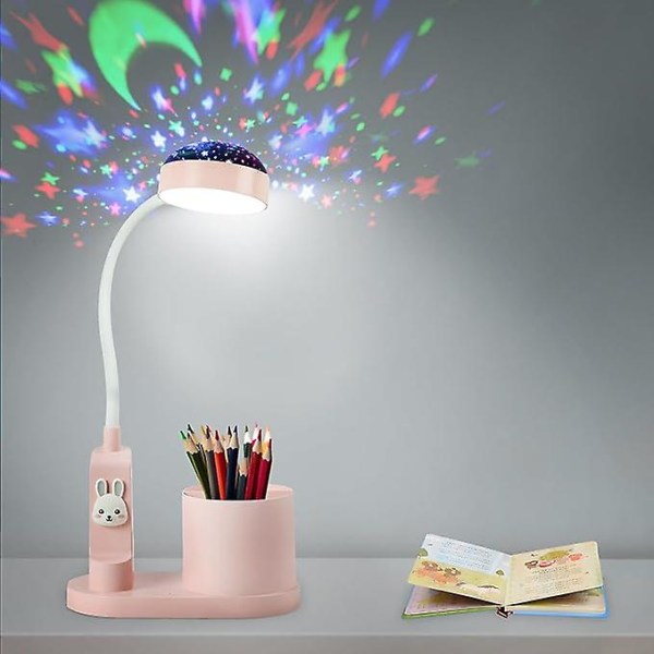 Skrivebordslampe Barnebordslampe med penneholder, Himmel bordlampe med automatisk fargeskifting, dimmes oppladbar led-leselampe for barn