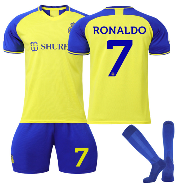 Riyadh Victory Home No.7 C Ronaldo Fodbolddragt Saudi Arabia League gul trøje trykt med sokker til børn 20