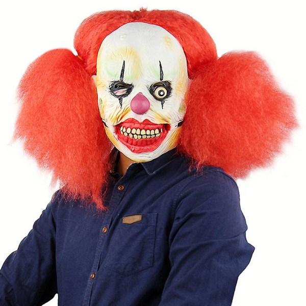 Creepy Evil Scary Clown Cosplay Mask med rødt afro-hår Halloween festkostyme Fancy Dress Up rekvisitt