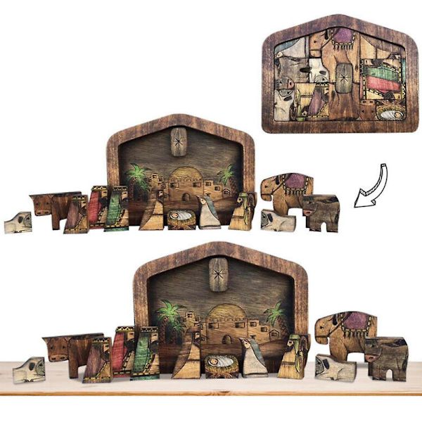 Julkrubba Träpusselset Jesusbarn Krubba Figurer Staty