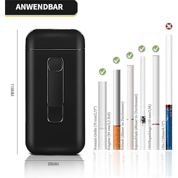 Lf9010 Sigarettveske med lighter, 20 stk 100mm King Size sigarettkapasitet, gaver til menn (9010-bk)