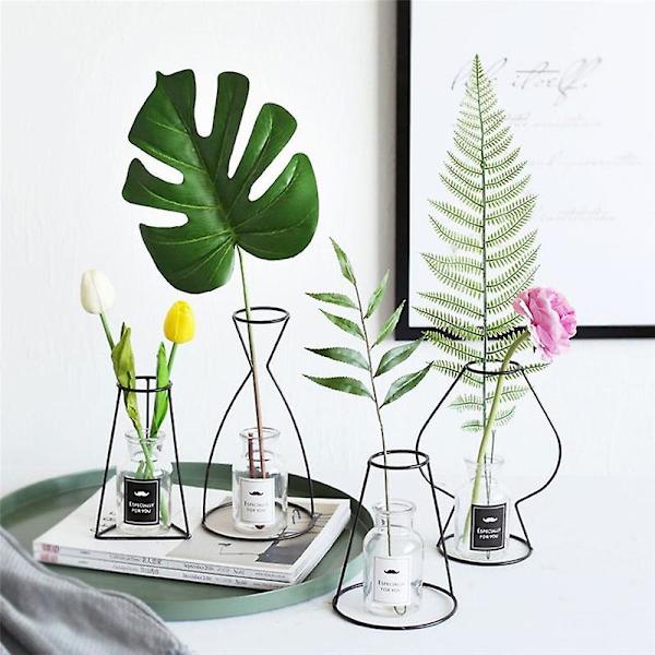 Retro Järnlinje Bordsblommor Vaser Nordisk Dekoration Hem Metall Växtställ Nordiska Stilar Blomvas Heminredning Dropshipping glass vase B