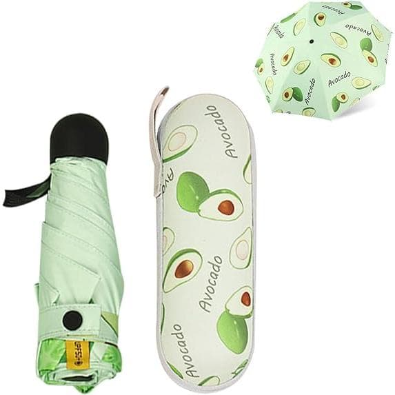 Bärbart hopfällbart reseparaply i fickformat, Mini 6-vägs grönt paraply med kapselbox, Unisex