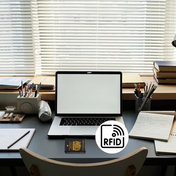 Britisk passholder med elastisk stropp, passveske med RFID-blokkering, kredittkort (svart)