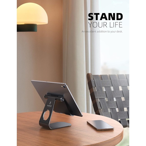 Nettbrettstativ, justerbart nettbrettstativ - universelt stativ for iPad Pro 12.9, 11, 10.5, 9.7, iPad Air mini 2, 3, 4, iPhone og andre nettbrett - svart