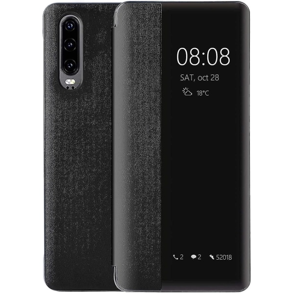 Huawei P30- case, Smart View Leather Flip- case, [power ][integrerat skydd](p30,svart)