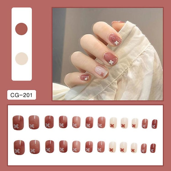 24 stk Glanspresse på negler - Korte akrylnegler Trykk på falske negler For kvinner Poleringsfri ensfarget Stick Lim On Nails Art Fake Tips