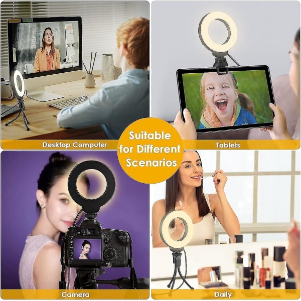 Ring Light Laptop Stativ - Konferansebelysningssett med 3 Lysmoduser Dimbar Led Ringlight for Møter Sminke Selfie Videoopptak Streaming