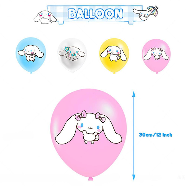 Cinnamoroll Fødselsdagsfest Dekorationer, Kawaii Cinnamoroll Hunde Festartikler, Inkluderer Fødselsdagsbanner, Balloner, Hvalpe Kage Toppers Til Børn
