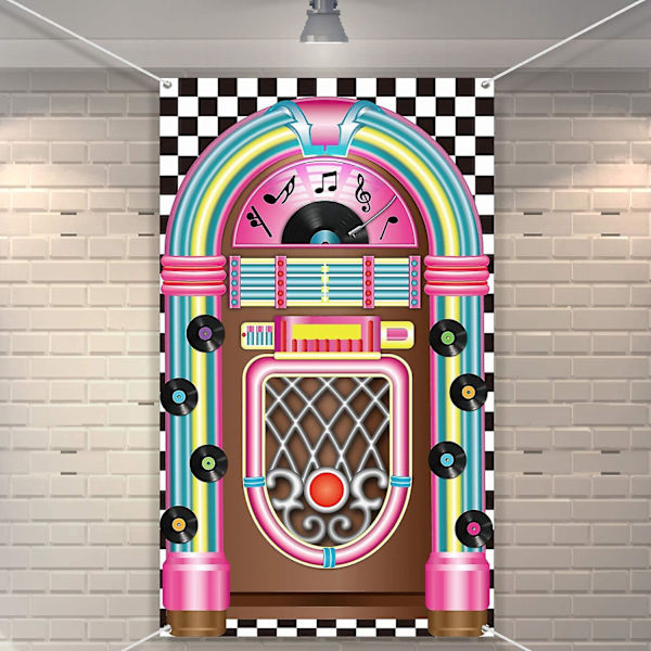 Jukebox-leikkausbanneri 50-luvun rock and roll -banneri syntymäpäiväjuhlan koriste