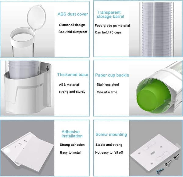 Koppdispenser Veggmontert Plast Vanndispenser Engangskoppholder Holder