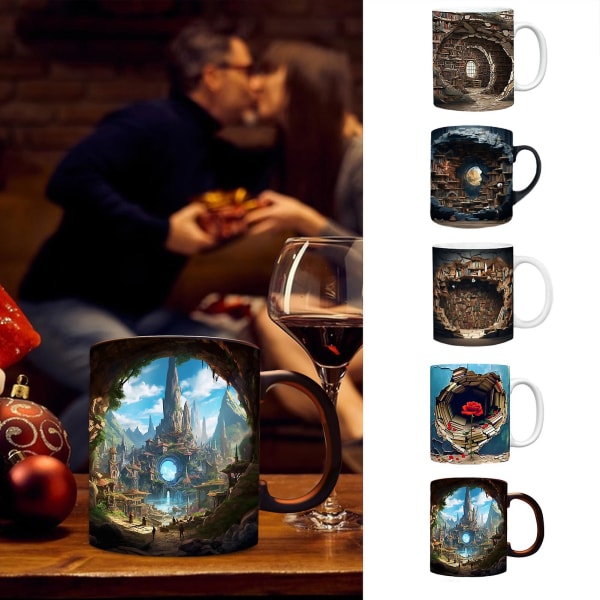 350 ML kaffekrus Keramisk Creative Space Design Bogreol Krus Klart mønster kaffe te kop til bogelskere E