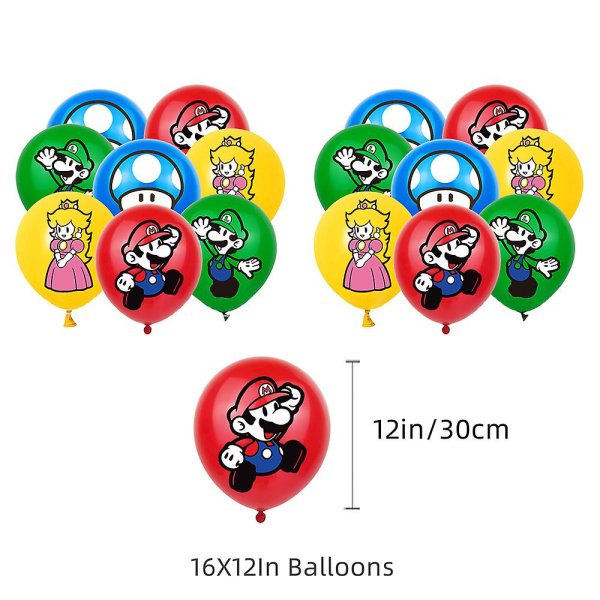 Super Mario Bros filmtema Barn Bursdagsfestutstyr Gratulerer med dagen Bannerballongsett Kake Cupcake Toppers Dekorasjonssett