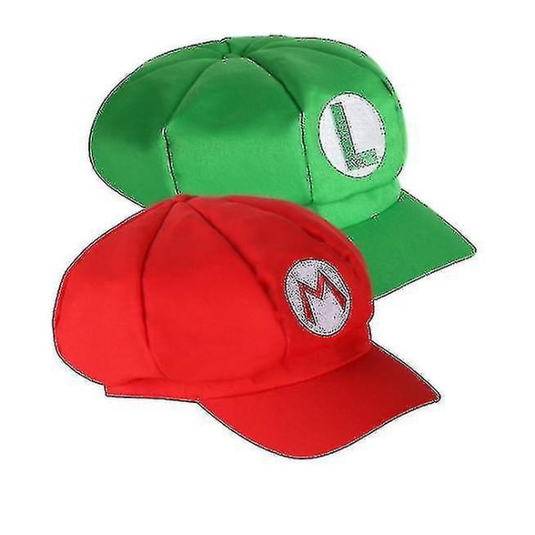 Pakke med 2 Mario og Luigi hatte Røde og grønne kasketter Adult_y