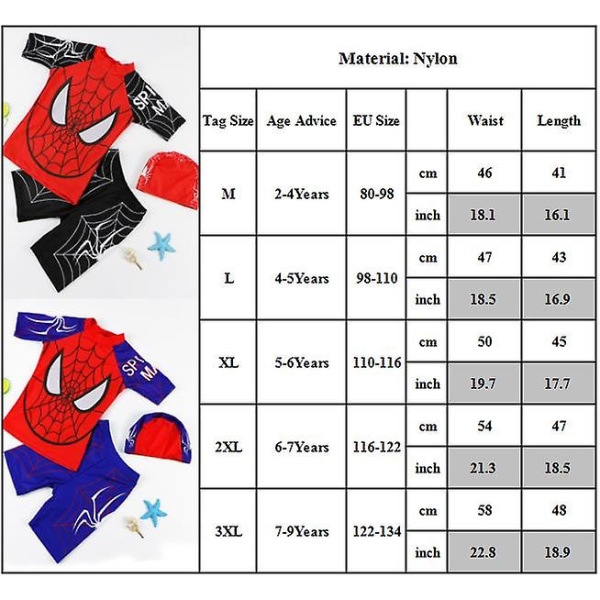 Marvel Spider-Man Barn Pojkar 3-delad baddräkt Badkläder Sommar Beachwear Simdräkt Top Shorts Hat Set Blue 6-7Years