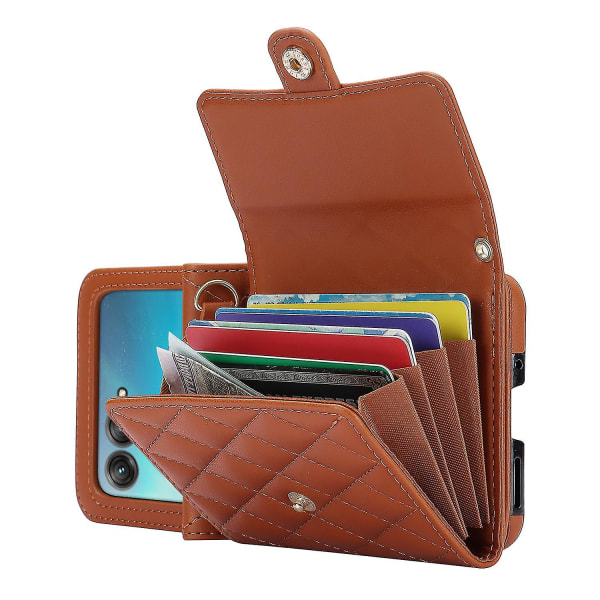 For Motorola Razr 40 Ultra 5g Kortspor Etui Pu Lær+pc Kryssveske Telefondeksel Brown