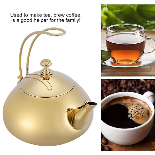 Klassisk 1,5 l tekande i rustfrit stål, induktionskomfur, kedel, hurtig vandopvarmning, kogekedel (guld)