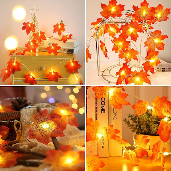2 Förpackningar Totalt 6m 40 LED Höstdekorationer Lönnlövsnöre Med Ljus, Höst Hem Utomhusdekor Höstgirland Thanksgiving Dekorationer Höstsal