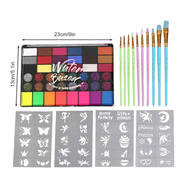 42 Farger Ansiktsmalingsett for Barn Halloweenfest Makeup Palette Kroppsmalingsett for Cosplay Klovn Bursdag Show Qinghai