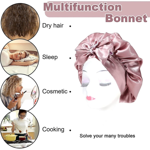 Satin Bonnet Silke Sleep Cap Hair Bonnets For Black Women Stretchy Tie Band Hår Bean Paste and Lavender