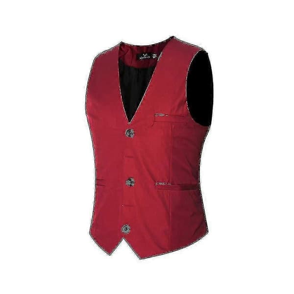 Vest for menn med V-hals i bomull, slank passform, fire årstider Red XL