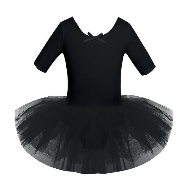 Halve ærmer Bomuld Dance Ballet Dress, Gymnastik Dancewear Black 4-5