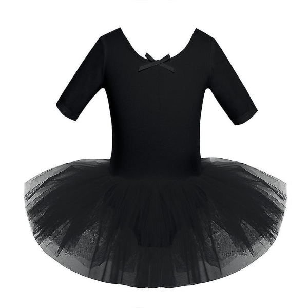 Halve ermer Cotton Dance Ballet Dress, Gymnastikk Danseklær White 4-5