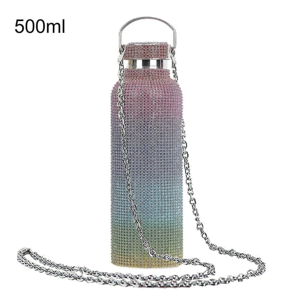 350 ml / 500 ml / 750 ml eristetty pullo tekojalokivi upotettu thermal ruostumattomasta teräksestä lapsille eristetty vesikuppi matkustamiseen Rainbow 500ML