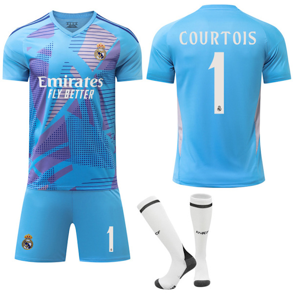 Real Madrid Sininen Jalkapallopaita Lapsille & Aikuisille 2024-2025 Nro.1 COURTOIS 24