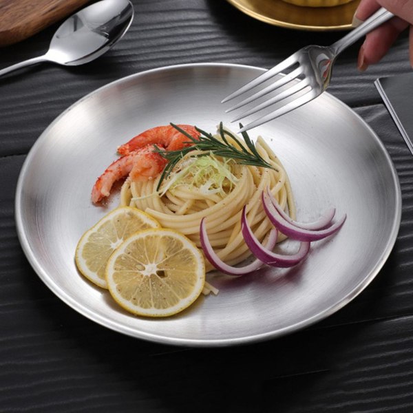 Ruostumattomasta teräksestä valmistetut lautaset pyöreät sakeutetut salaattilautaset kotikeittiö BBQ-salaattilautanen pöytäasut Golden 14cm