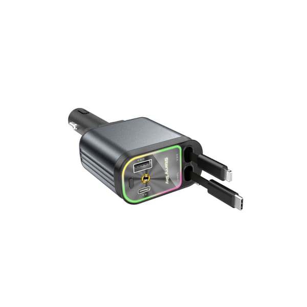 Billader med stjernelys, 4 i 1 udtrækkelig billader med 2 porte, billader til iPhone 16/15/14/13/12/11 og Android (mørkegrå)