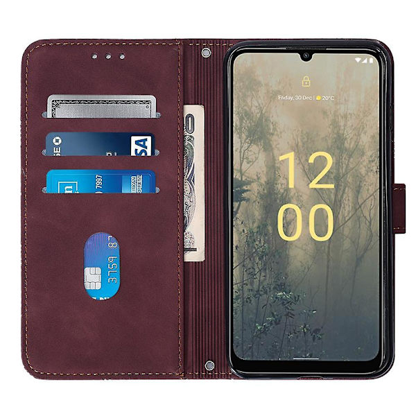 Til Nokia C31 4G Linjer Læder Business Telefon Cover Anti-drop Wallet Stand Flip Case Wine Red