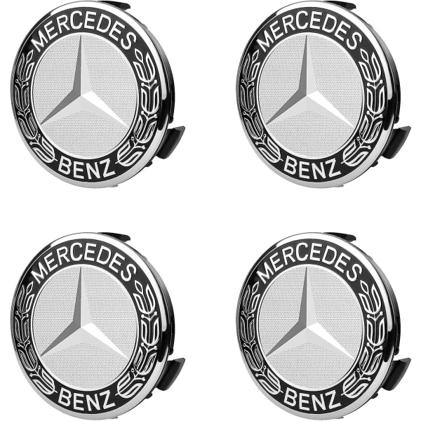 Navkapslar, 4 delar navkapslar 75 mm biltillbehör Benz med logotyp, med tre förtjockade spännen för Benz navkapslar