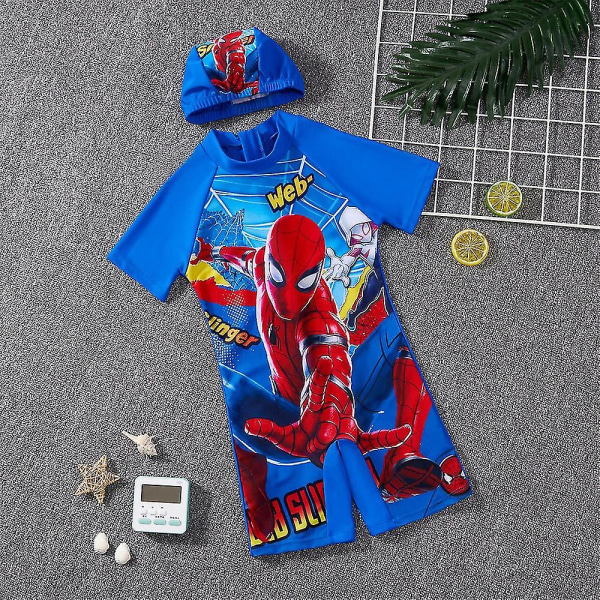 4-8 år Barn Spiderman Batman One Piece Badkläder+ cap Julklappar för baddräkt A 7-8 Years