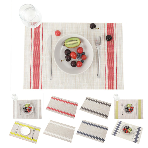 Spisebord dekkeunderlag Vanntett varmebestandig bordmatte Stilig stripete mønster dekkeunderlag for hjemmekjøkken Red