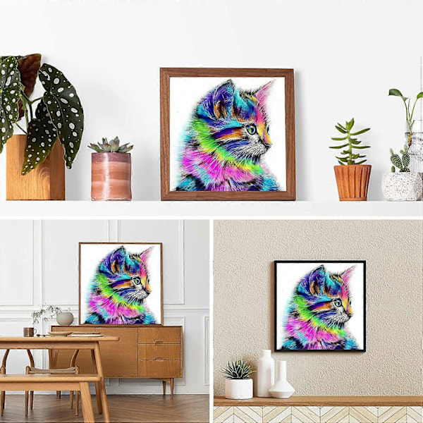 Muut seinäkoristeet DIY 5D Kissa Timanttimaalaussarjat aikuisille aloittelijoille, osittaiset timanttitaidesarjat, Eläimet Timanttitaide Maalaus Kissa Kuva Taiteet Timantti