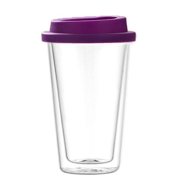 350 ml dobbeltvægget glas med silikonelåg Isoleret tumbler Travel Hot Cold Drink Tea Milk High Borosilicate Glas Cup Kaffekrus Purple