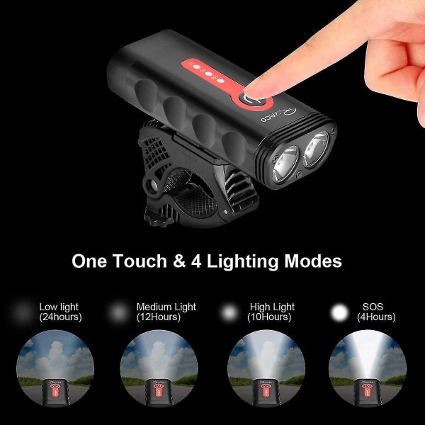 Cykellygte, Kraftig 2400 Lumen, 4400mah, Cykellygte Forlygte USB Genopladelig LED Forlygte Lampe, 4 Lystilstande, Vandtæt Ip65 Til Camping