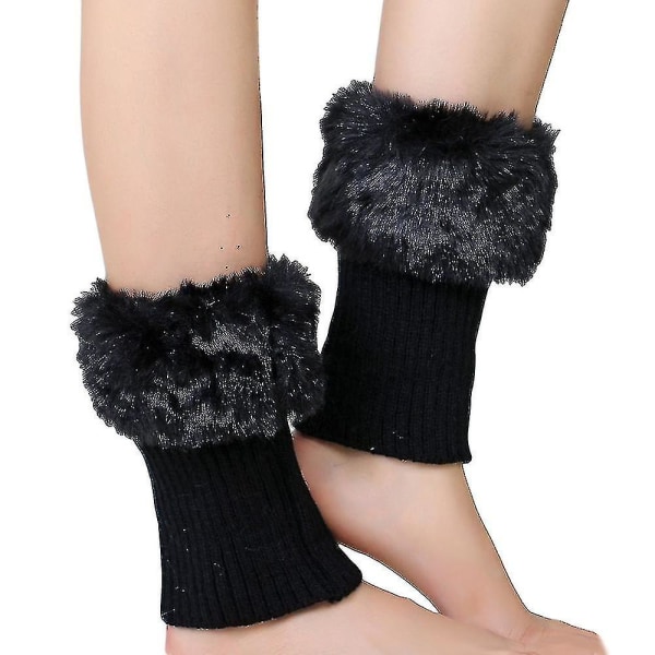 Juniorer Short Knitting Leg Warmers Vinter Warm Myk Plysj åpning Ben Warmers For Party Dans Sports Accessories-1 Black