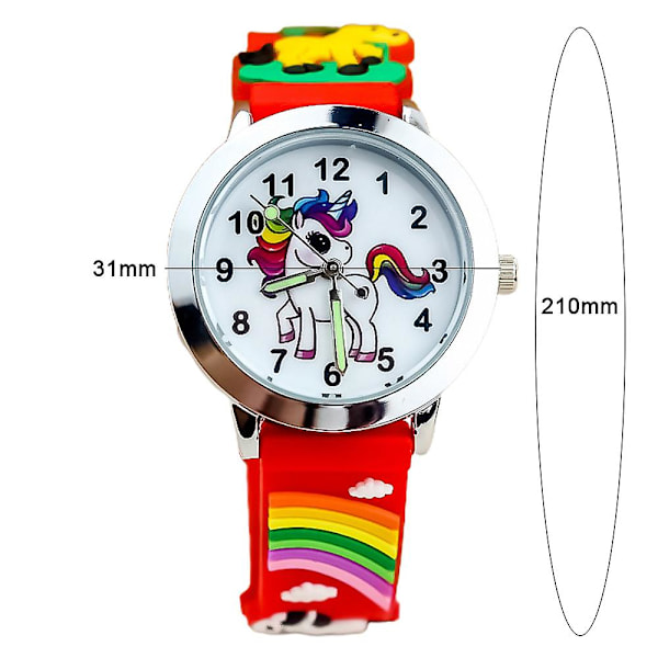 Barn Flickor Silikon Tecknad Enhörning Klocka Mode Quartz Armbandsur Gåvor Red