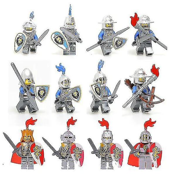 12 st Medeltida Figurer Riddare Minifigur Soldat Actionfigur Byggklossleksaker Barnleksak Presentkollektion