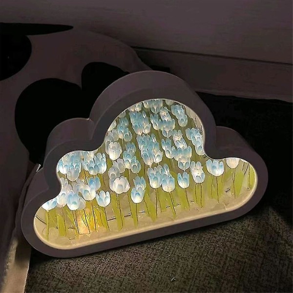 Diy Tulip Night Light, Cloud Tulip Mirror Night Light, Simulation Flower Makuuhuone