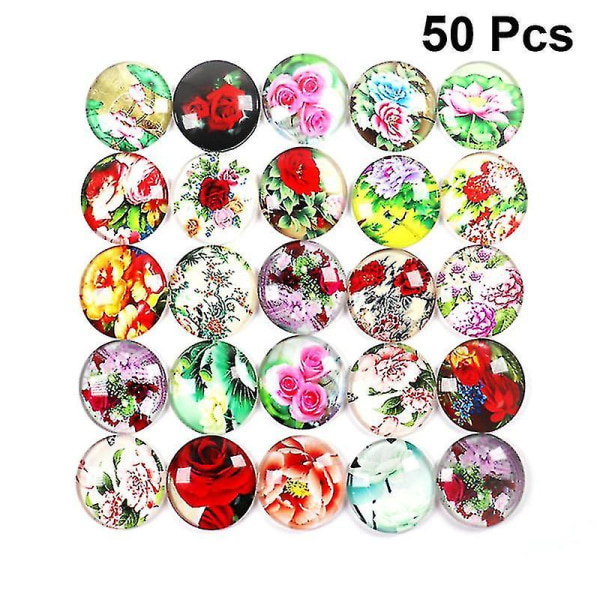 50 st Runda blommönster Time Glass Stickers Handgjorda smycken Tillbehör för örhängen Armband (2,2x0,66 Cm)