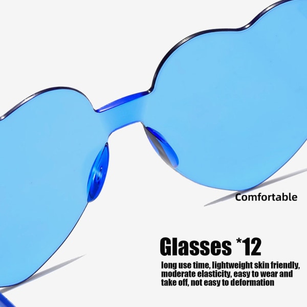12 stk hjerteformede rammeløse briller Trendy Transparent Candy Color Eyewear For Party Favor purple